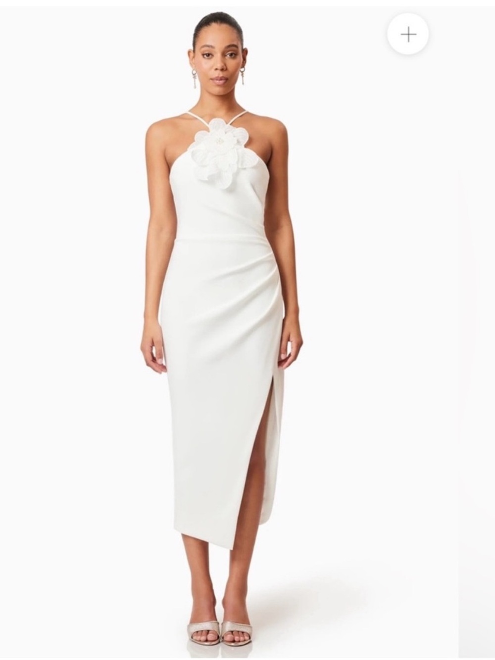 elliatt janelle white 3d peral & floral detail pleated midi dress size XL NEW